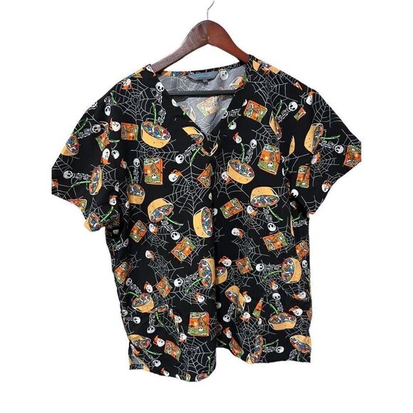 Serene Uniforms Halloween Skull Spooky Candy Bowl Scrub Top Size 2XL Festive - Picture 3 of 10